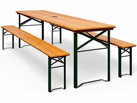 set de 1 mesa y 2 bancos de madera